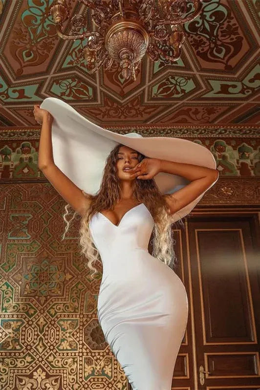 White Mermaid V-neck Maxi Prom Dress for Women Custom