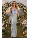 Silver Mermaid Sweetheart Sleeveless Bow Maxi Prom Dress