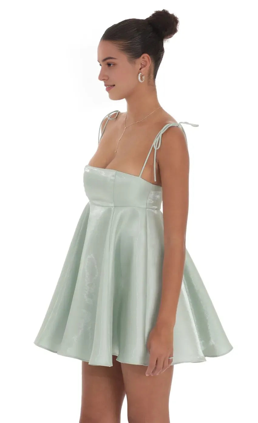 Mint Homecoming Dresses Tie Up Straps Flared Silhouette Elevate Style at High School Celebrations