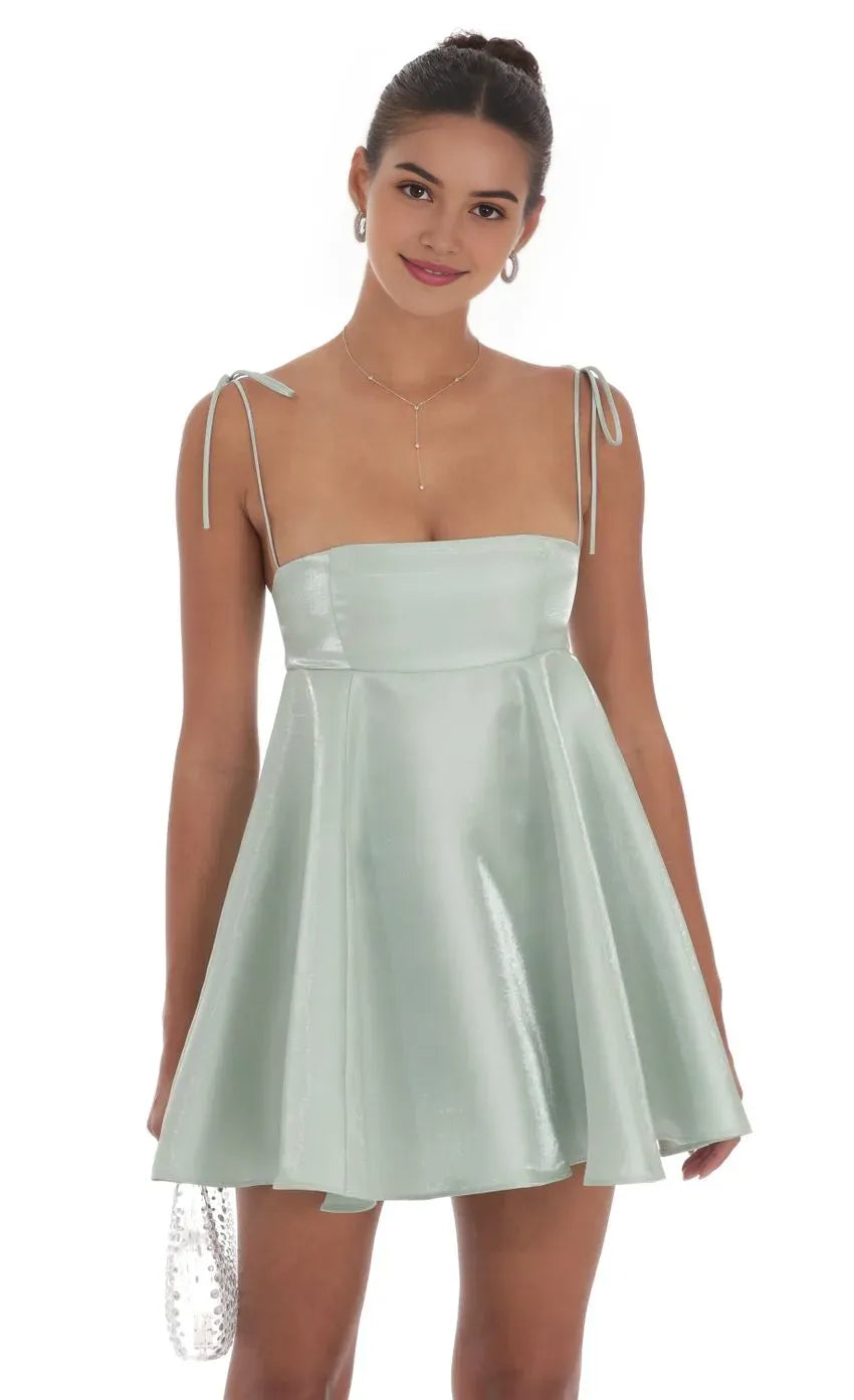 Mint Homecoming Dresses Tie Up Straps Flared Silhouette Elevate Style at High School Celebrations