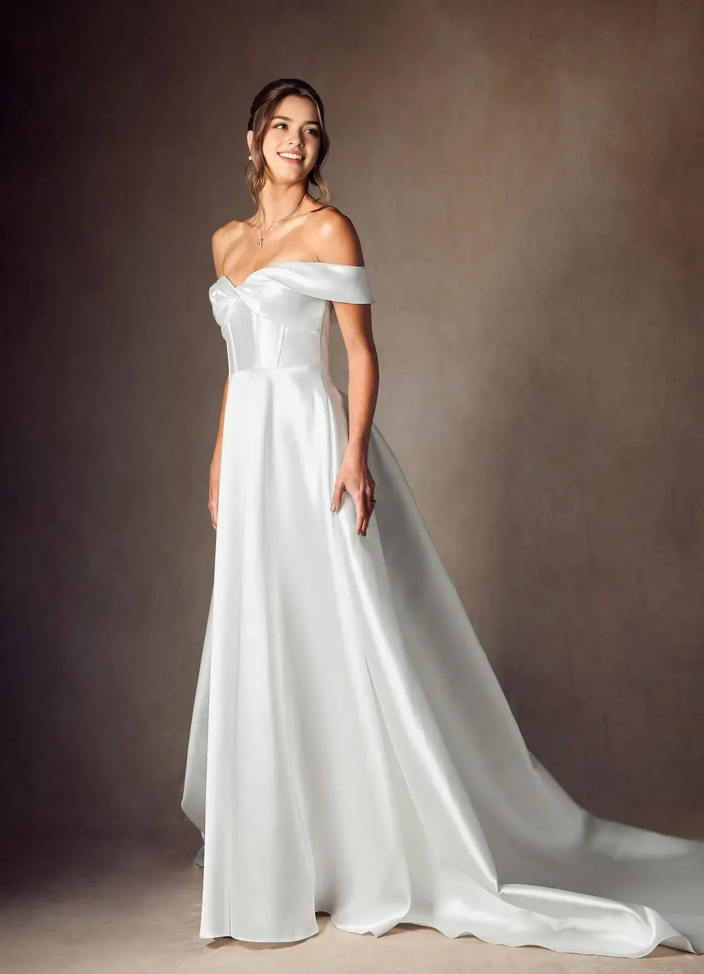 Off - Shoulder A-Line Sweetheart Neckline Mikado Wedding Dress Ball GownBow Detailing Voluminous Train Minimalist Detailing