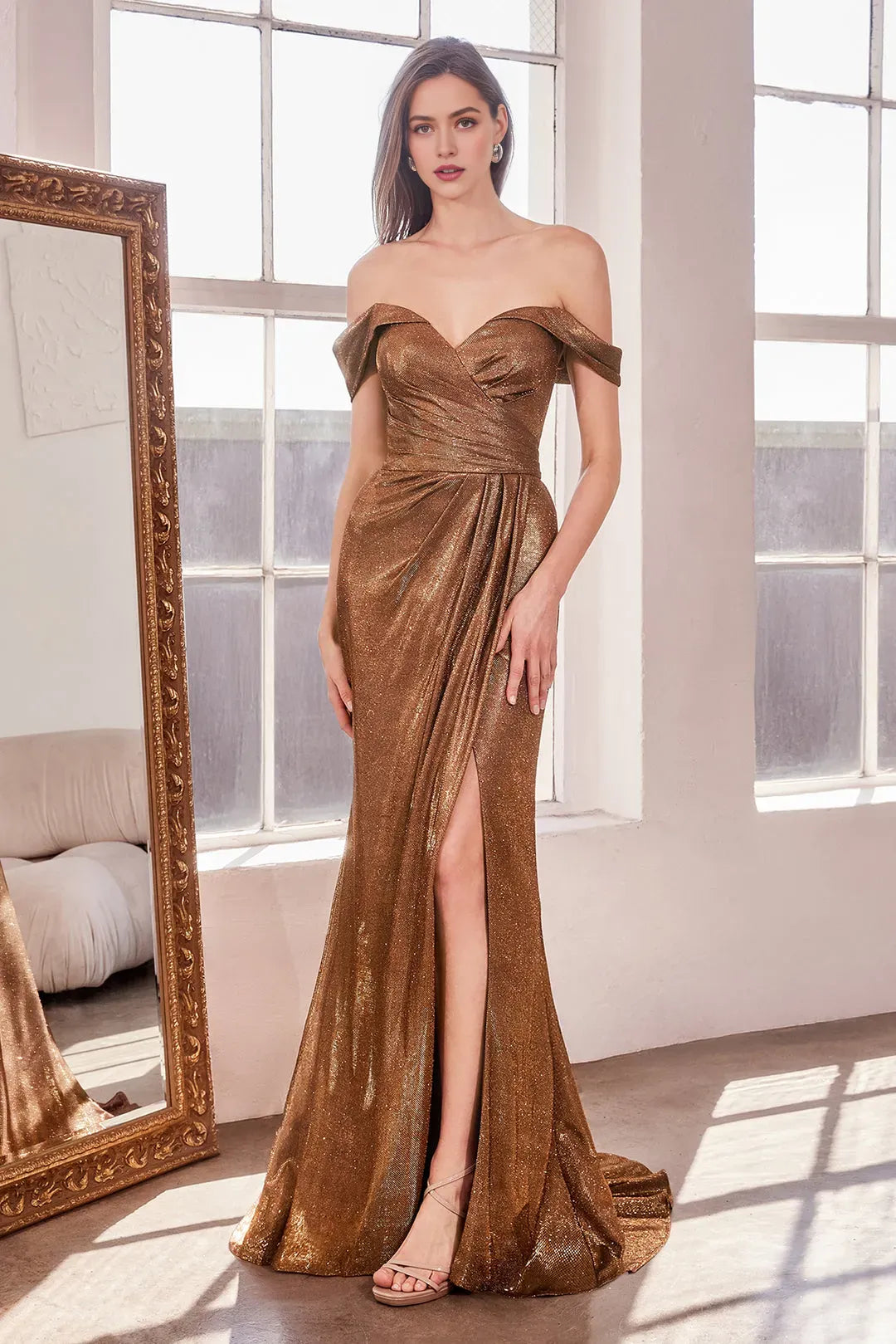 Black Off - Shoulder Glitter Prom Dress with Ruched Design High Side Slit and Train for Evening Galas