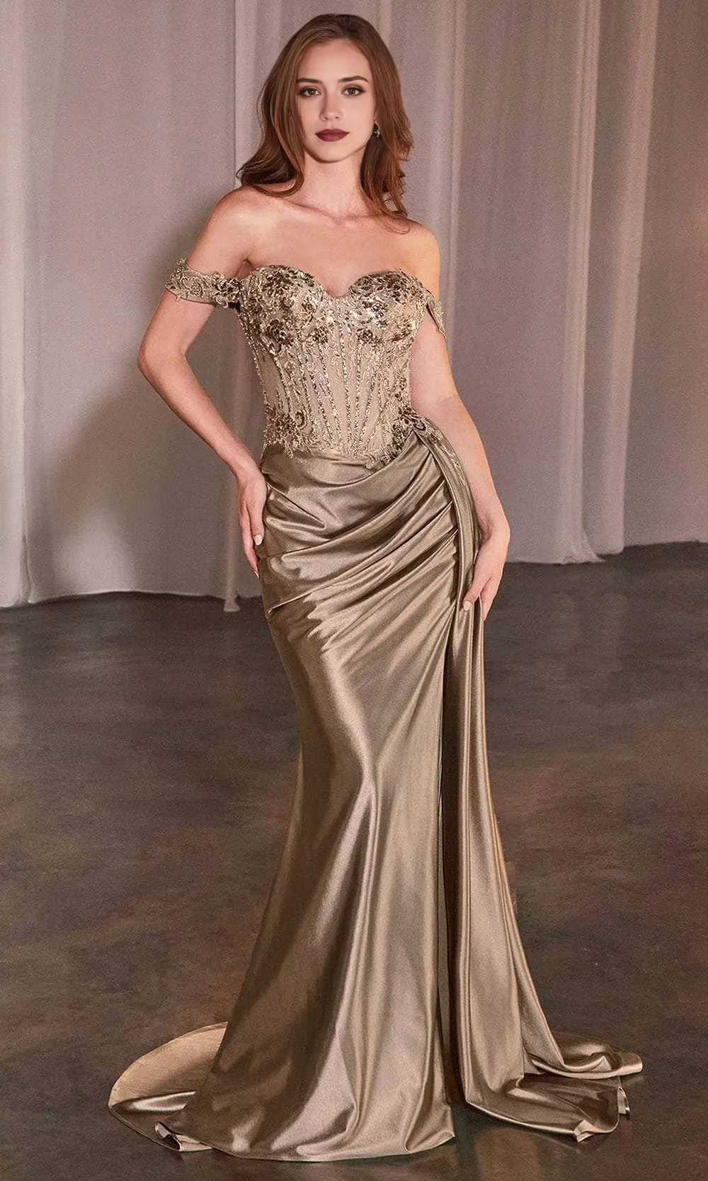 Black Off - Shoulder Evening Gown with Bodice and High Side Slit Perfect for Proms Formal Balls