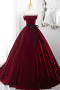 Burgundy Off-the-Shoulder Beaded Long Party Dresses