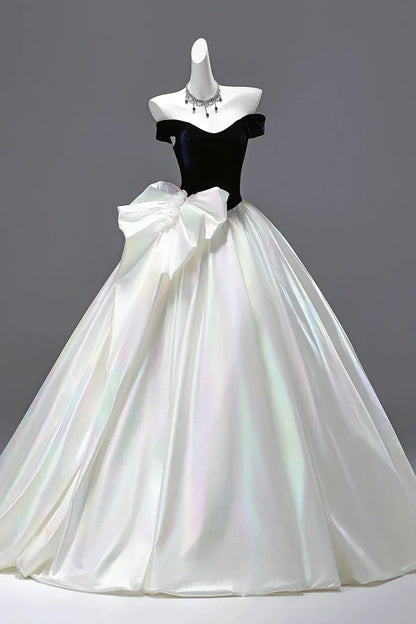 Glamorous White A-Line Off-the-Shoulder Sleeveless Classic-Back Floor-Length Prom Dress
