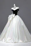 White Off-the-Shoulder Bow-Adorned Iridescent Long Prom Dresses