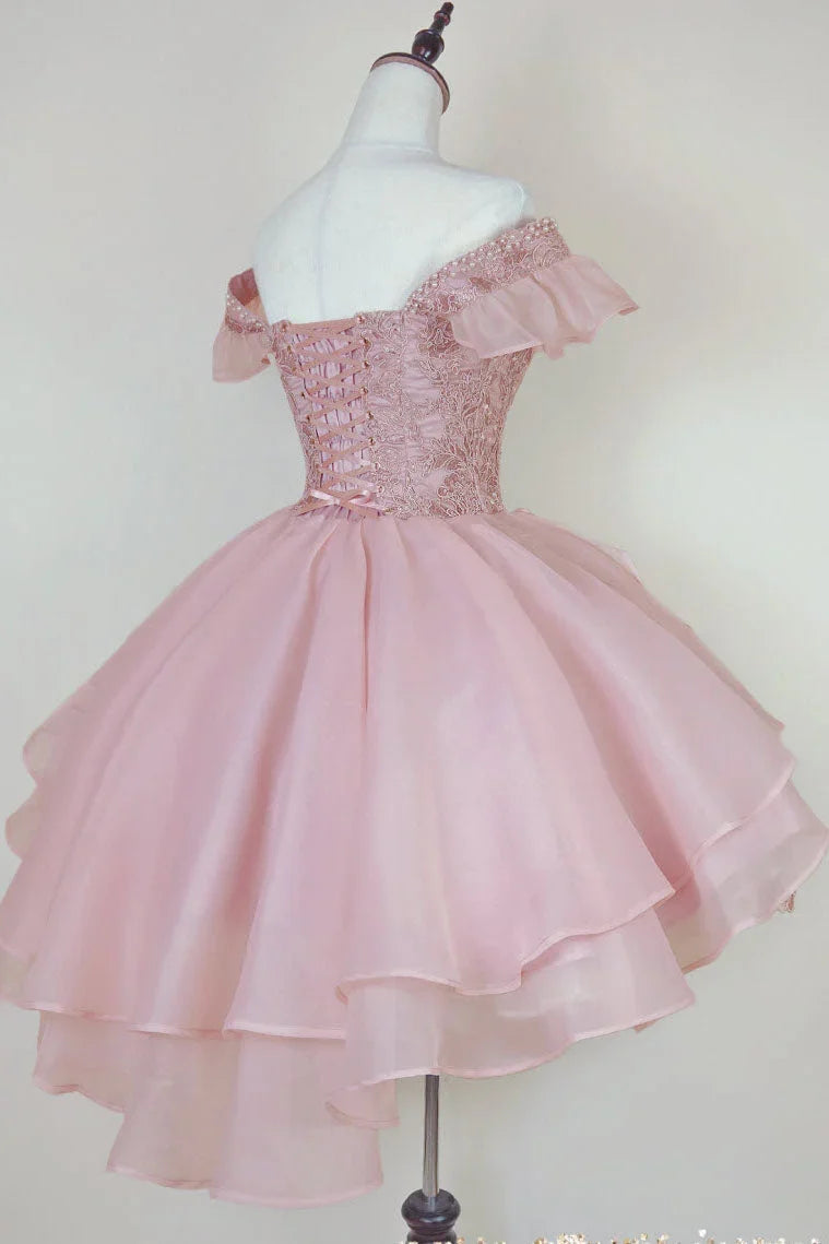 Off-the-Shoulder Sleeveless Blush Homecoming Dress