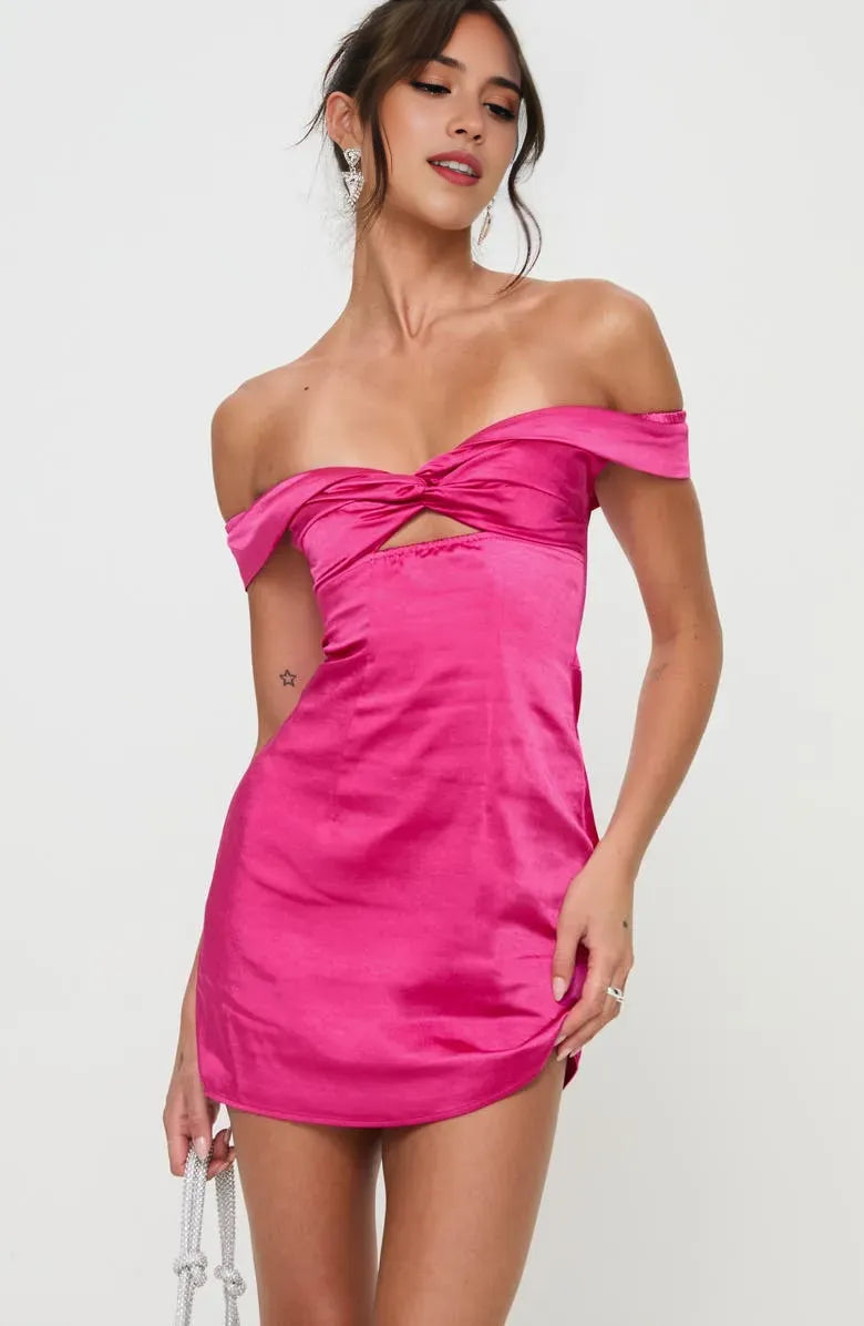 Off Shoulder Cut Out Bow Homecoming Dress for College Back Events Eye - catching Party Outfit