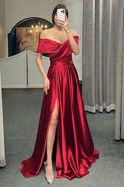 Off The Shoulder Prom Dress With Split Ruffles A-Line Evening Gowns