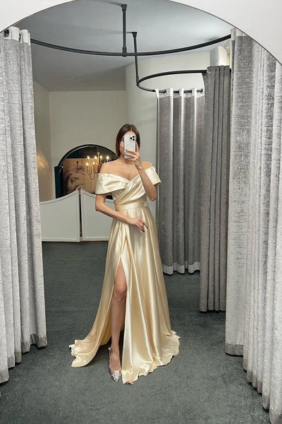 Off The Shoulder Prom Dress With Split Ruffles A-Line Evening Gowns