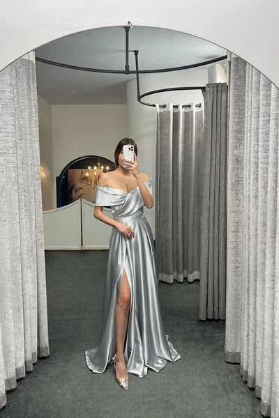 Off The Shoulder Prom Dress With Split Ruffles A-Line Evening Gowns
