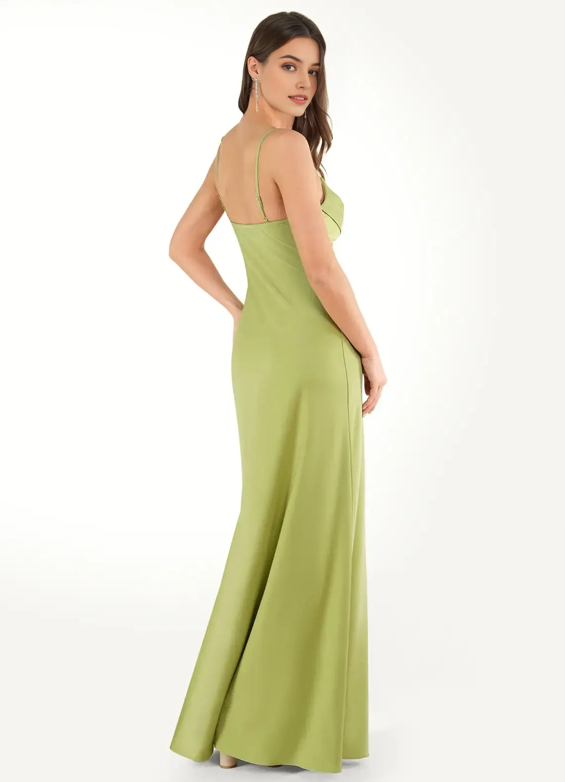 Green Olive Prom Dresses Cowl Neckline Spaghetti Straps Fabric and Side Slit for Memorable Evenings