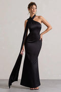 Black One - Shoulder Prom Dresses with Draped Sash Detail and Mermaid Silhouette for a Show Stopping Evening Look