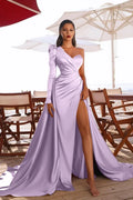 One-Shoulder Ruched Color Evening Dress
