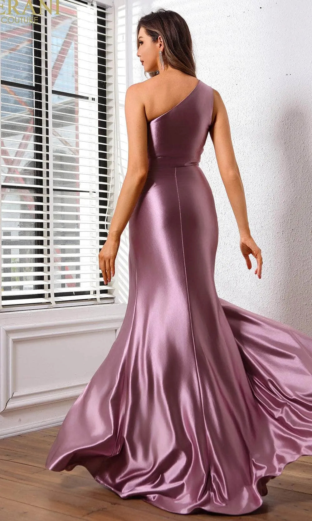 Purple One Shoulder Evening Gown in Dusty with High Side Slit Perfect for Proms and Formal Balls
