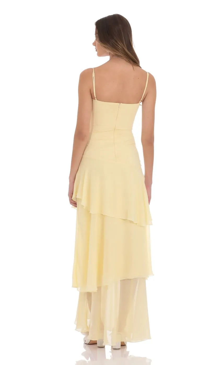 Yellow Pastel Yellow Prom Gown Spaghetti Straps Sweetheart Neckline Tie Skirt Ethereal Flow for Unforgettable Nights
