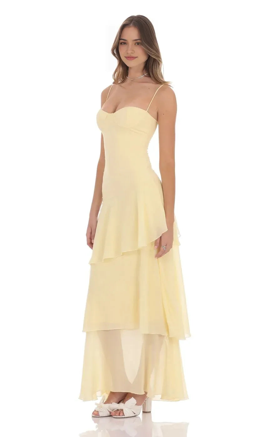 Yellow Pastel Yellow Prom Gown Spaghetti Straps Sweetheart Neckline Tie Skirt Ethereal Flow for Unforgettable Nights