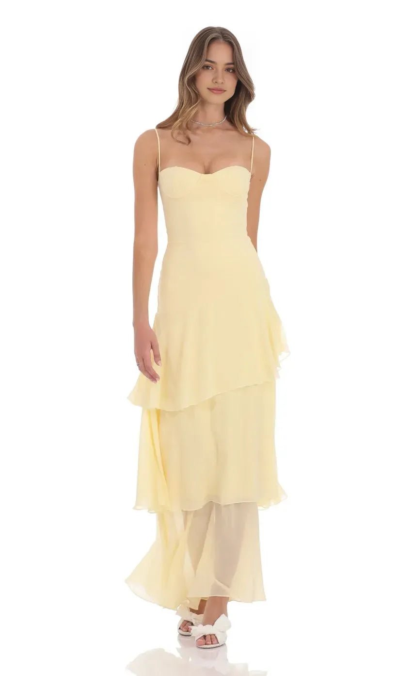 Yellow Pastel Yellow Prom Gown Spaghetti Straps Sweetheart Neckline Tie Skirt Ethereal Flow for Unforgettable Nights