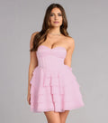 Pink Fit-and-Flare Strapless Ruffle Sleeveless Lace-Up Back Short Homecoming Dresses