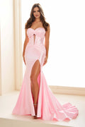 Blush Pink Mermaid Sweetheart Strapless Back Zip Floor-Length Ruched Prom Dress with Slit
