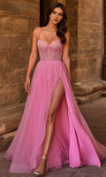 Pink Prom Dress with Spaghetti Straps Sheer Bodice High Side Slit - Ideal for Luxury Balls Galas and Evening Soirees in Foreign Trade Markets