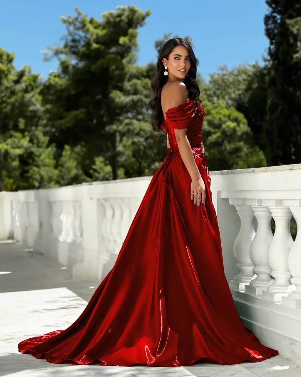 Red Radiant Off-Shoulder Party Dress