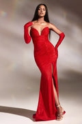 Red Glittery Ruched Mermaid Prom Dress with Sweetheart Neckline and High Side Slit for Formal Galas