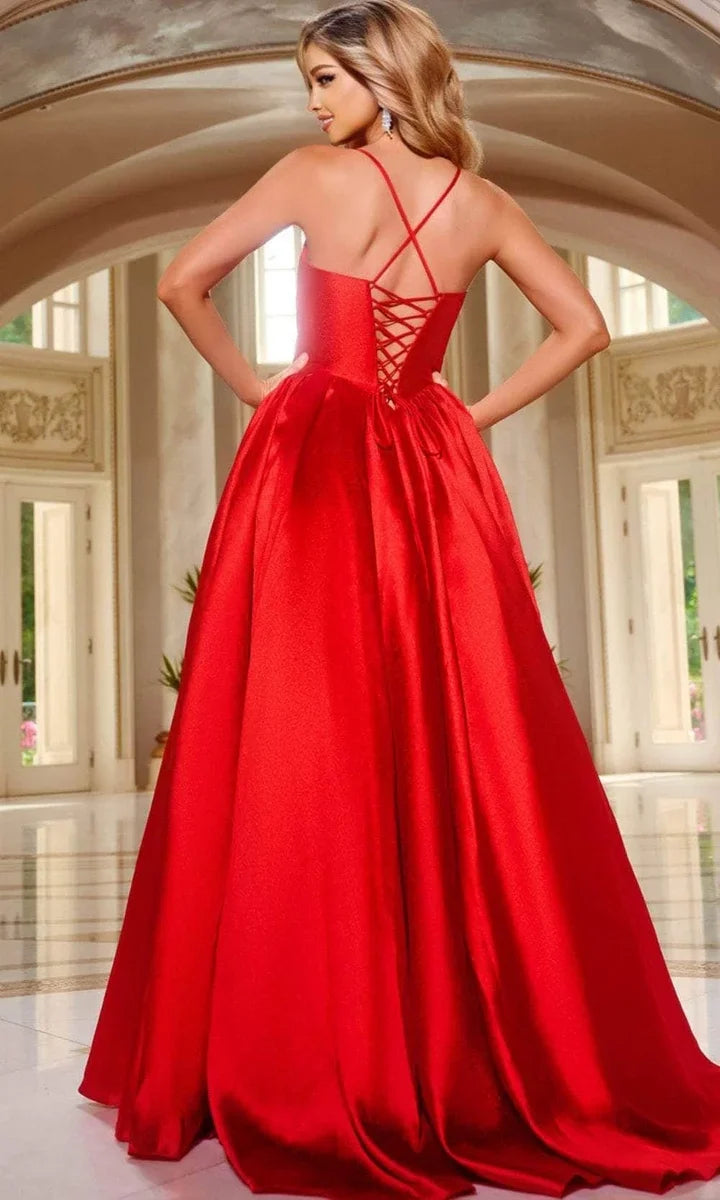 Red Ball Gown with Spaghetti Straps Bow - Front Bodice Perfect for Luxury Foreign Trade Balls and Formal Galas