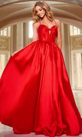 Red Ball Gown with Spaghetti Straps Bow - Front Bodice Perfect for Luxury Foreign Trade Balls and Formal Galas