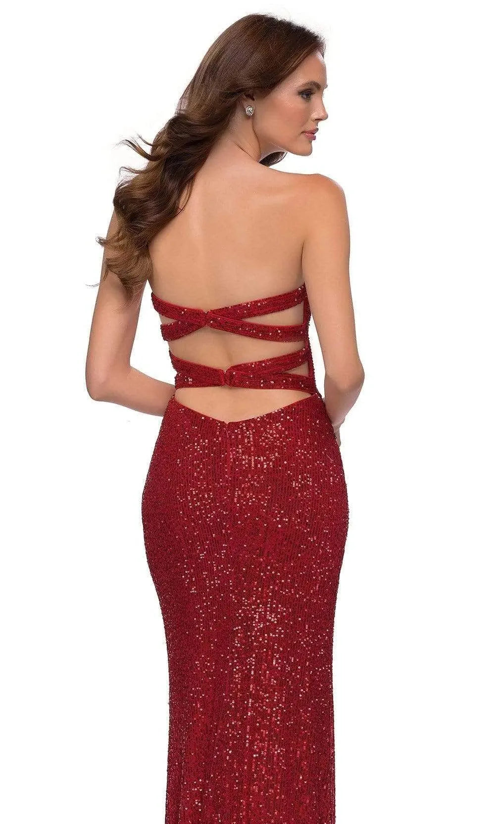 Red Strapless Prom Dress with High Side Slit for Sparkling Evenings