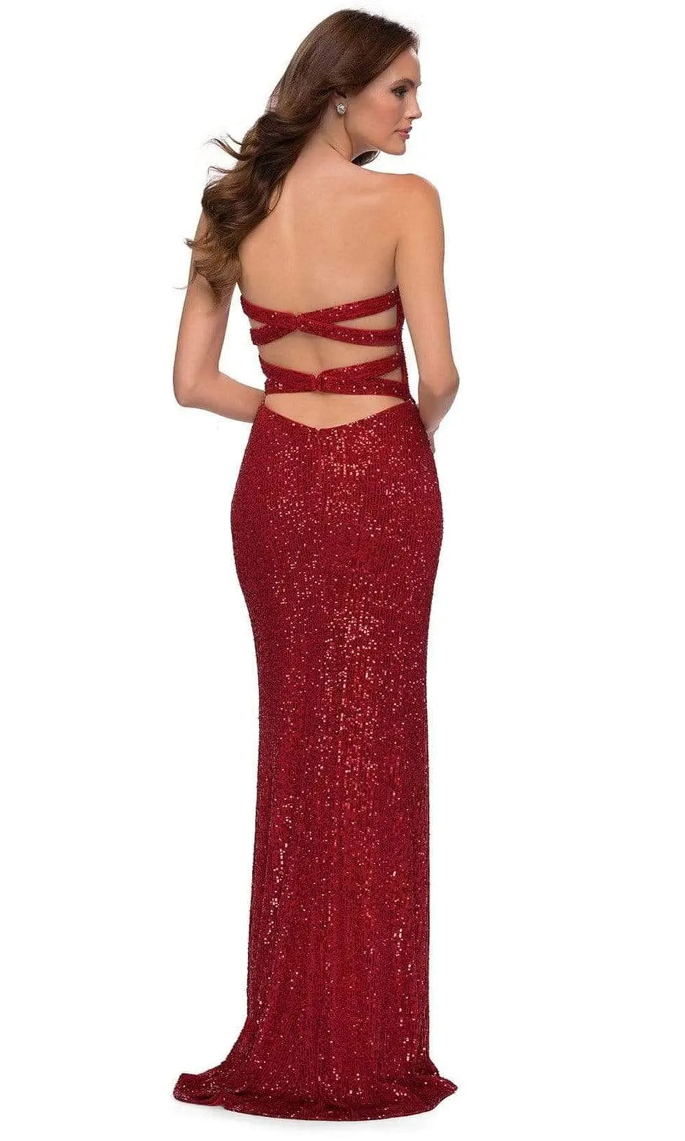 Red Strapless Prom Dress with High Side Slit for Sparkling Evenings