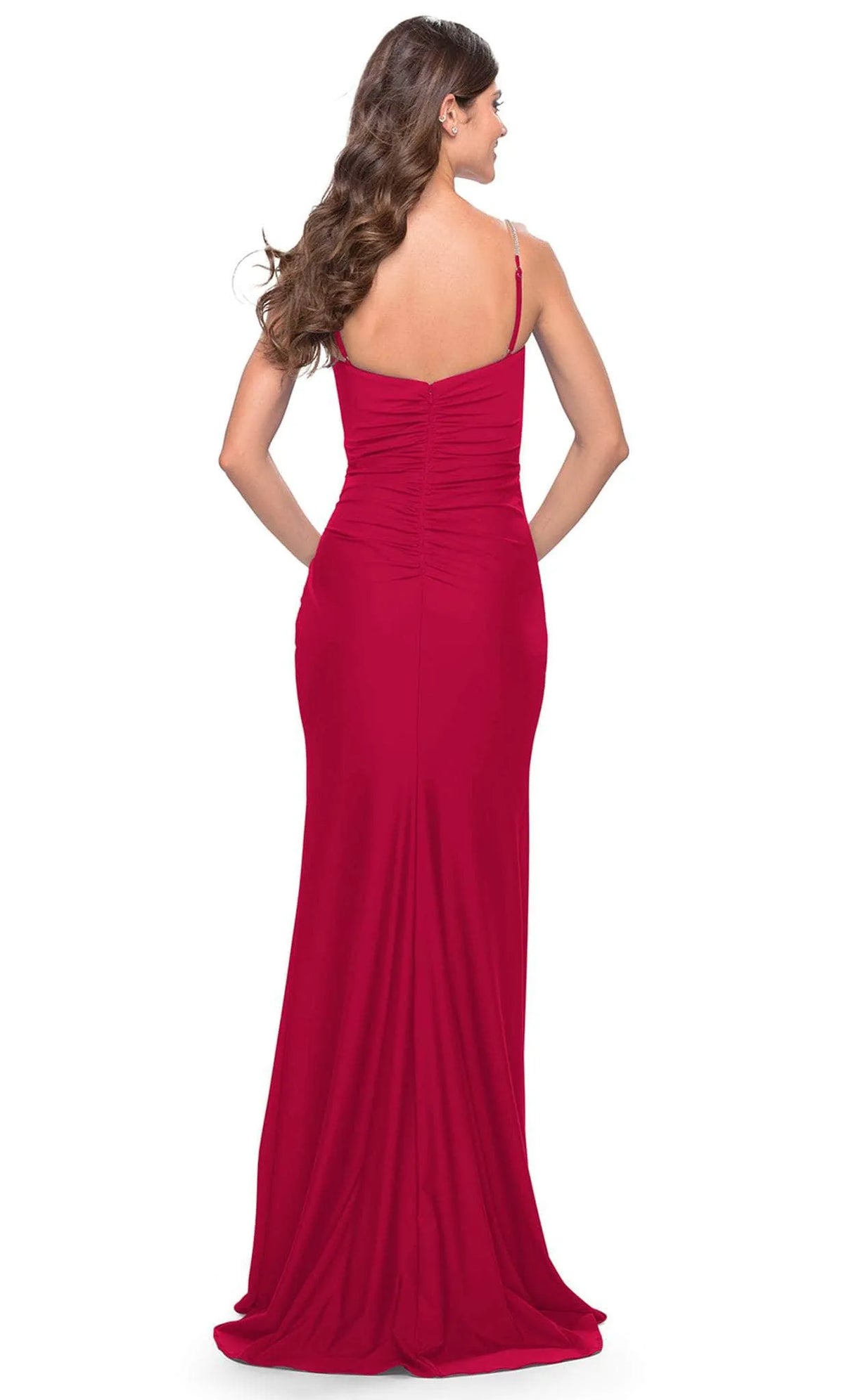 Glamorous Red Slit A-Line Sweetheart Classic-Sleeve Classic-Back Floor-Length Evening Dress