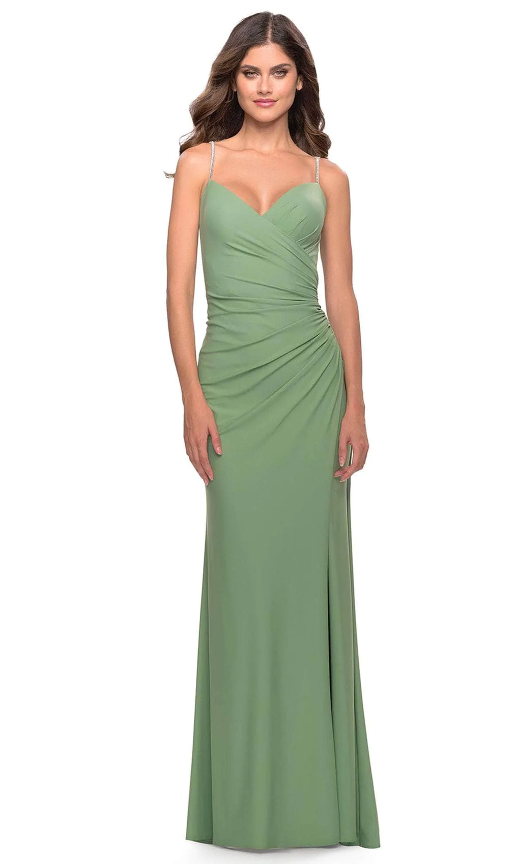 Red Sweetheart Neckline Evening Gown with Straps Draped Bodice and High Side Slit