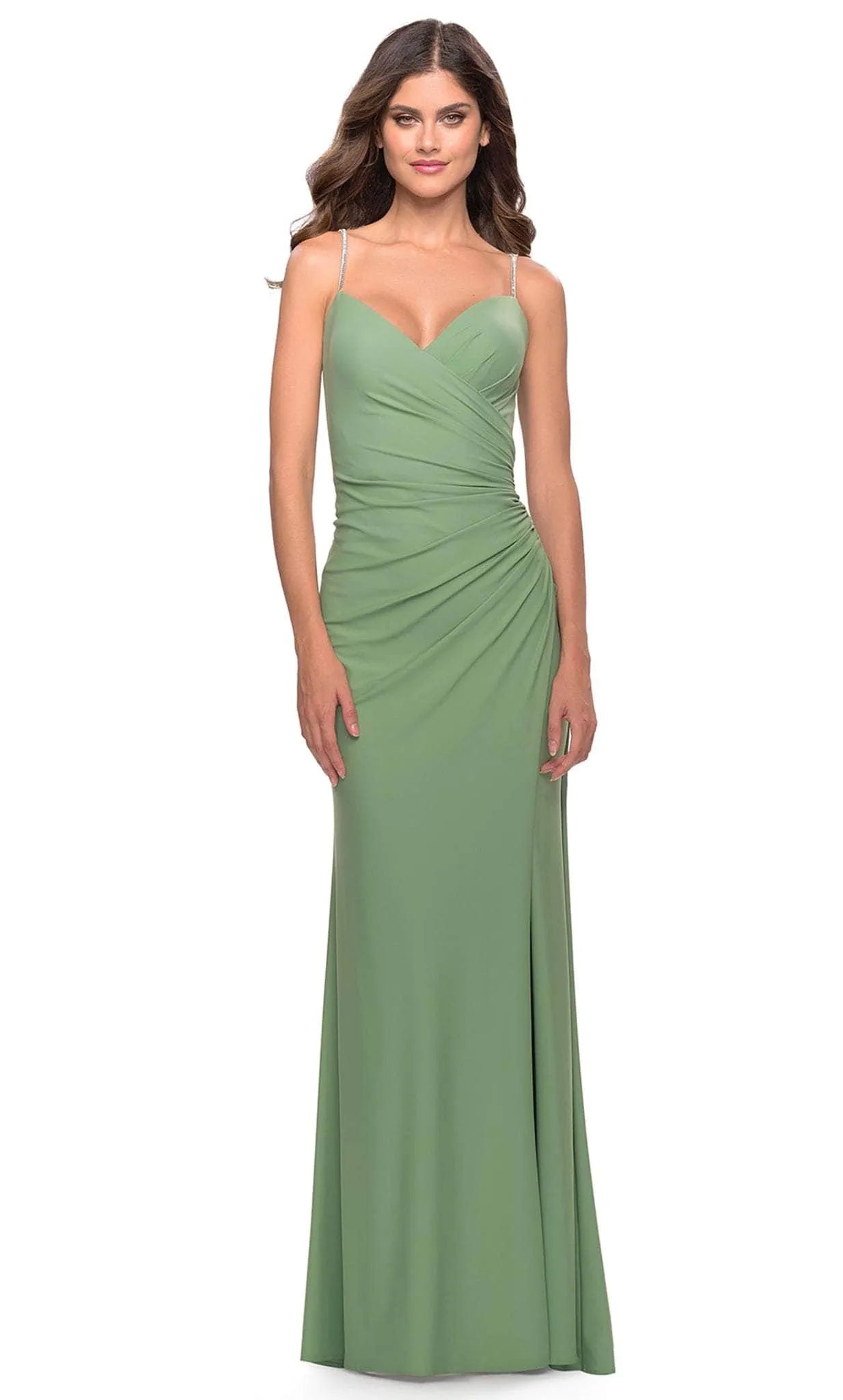 Red Sweetheart Neckline Evening Gown with Straps Draped Bodice and High Side Slit