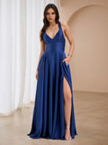 Blue Royal Halter Dress Side Slit and for Formal Events