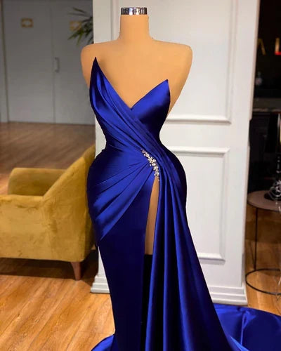 Blue Royal Sweetheart Prom Dress Mermaid Long Evening Gowns With Split
