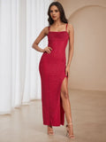 Red Ruby Glitter Prom Dress Cowl Neckline Straps Sculpted Silhouette to Elevate Gala Style