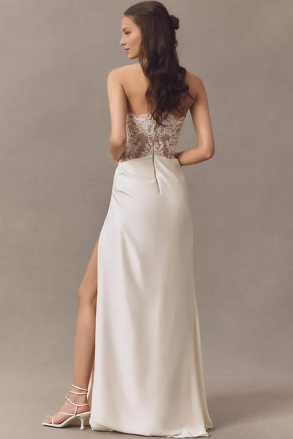 Sheath Strapless neckline Sleeveless Back Zip Side-Slit Floor-Length Wedding Dresses for bride