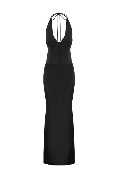 Graceful Stylish Refined Beautiful Elegant Satin Sheath Halter Sleeveless Floor-Length Prom Dress