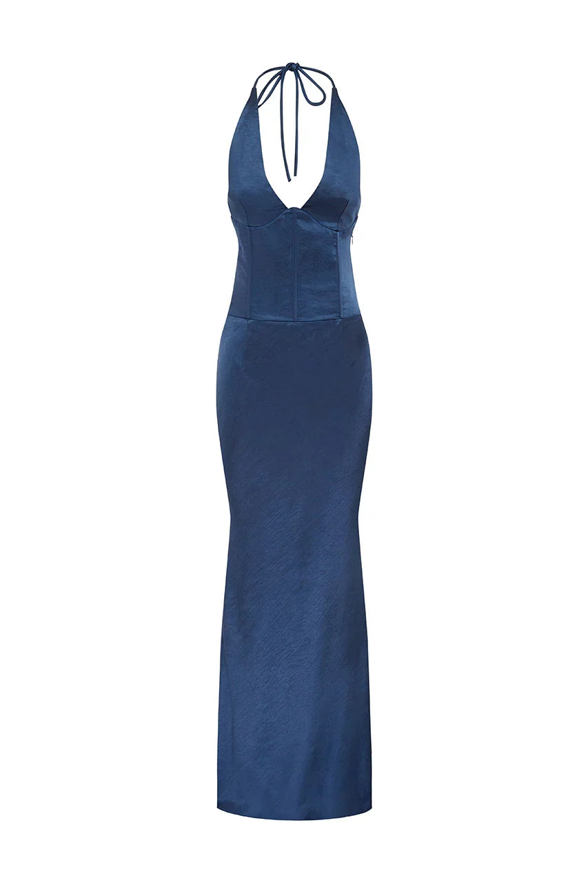 Graceful Stylish Refined Beautiful Elegant Satin Sheath Halter Sleeveless Floor-Length Prom Dress
