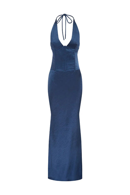 Graceful Stylish Refined Beautiful Elegant Satin Sheath Halter Sleeveless Floor-Length Prom Dress