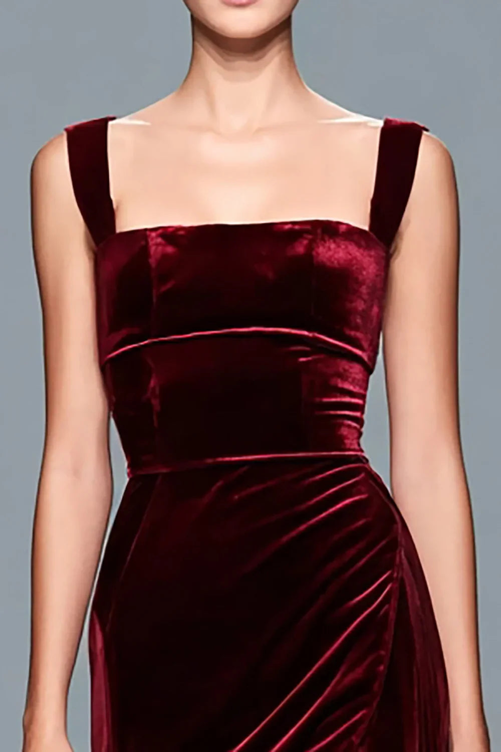 Sophisticated Graceful Elegant Burgundy Velvet Sheath Square Neck Sleeveless Floor-Length Prom Dress