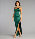 Sheath Cowl Neckline Spaghetti Straps Back Zip Floor-Length High side slit Prom Dresses