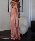 Sheath Halter Metallic Blush Floor-Length Prom Dress