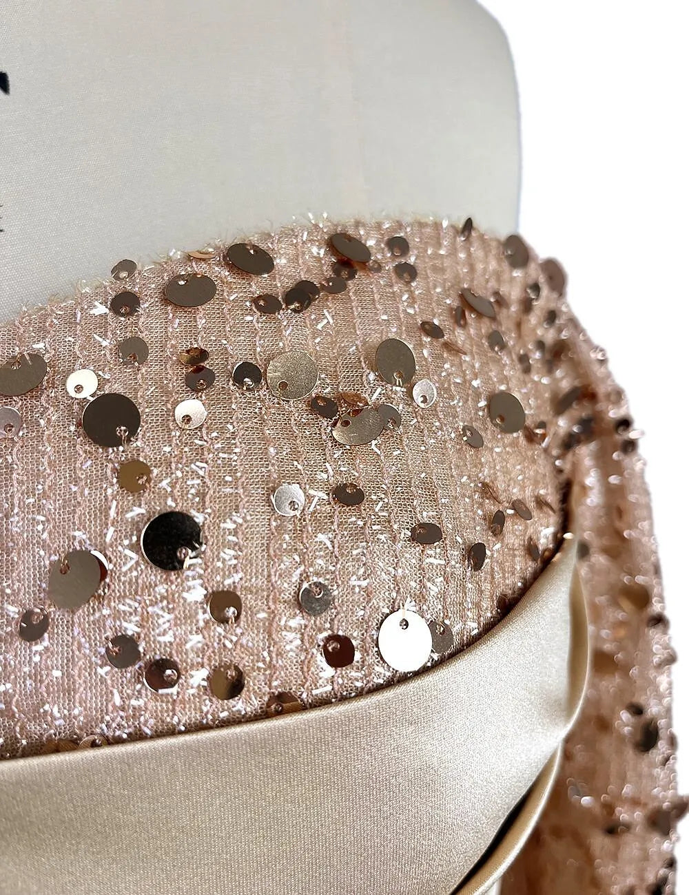 Sheath Off-Shoulder Long Sleeve Embellished Champagne Floor-Length Prom Dress