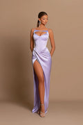 Lavender Sheath Spaghetti Strap Corset Floor-Length Prom Dress