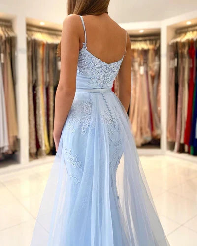 Spaghetti-Straps Mermaid Evening Dress With Appliques Ruffles