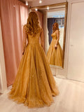Gold Spaghetti Strap Maxi Prom Dress