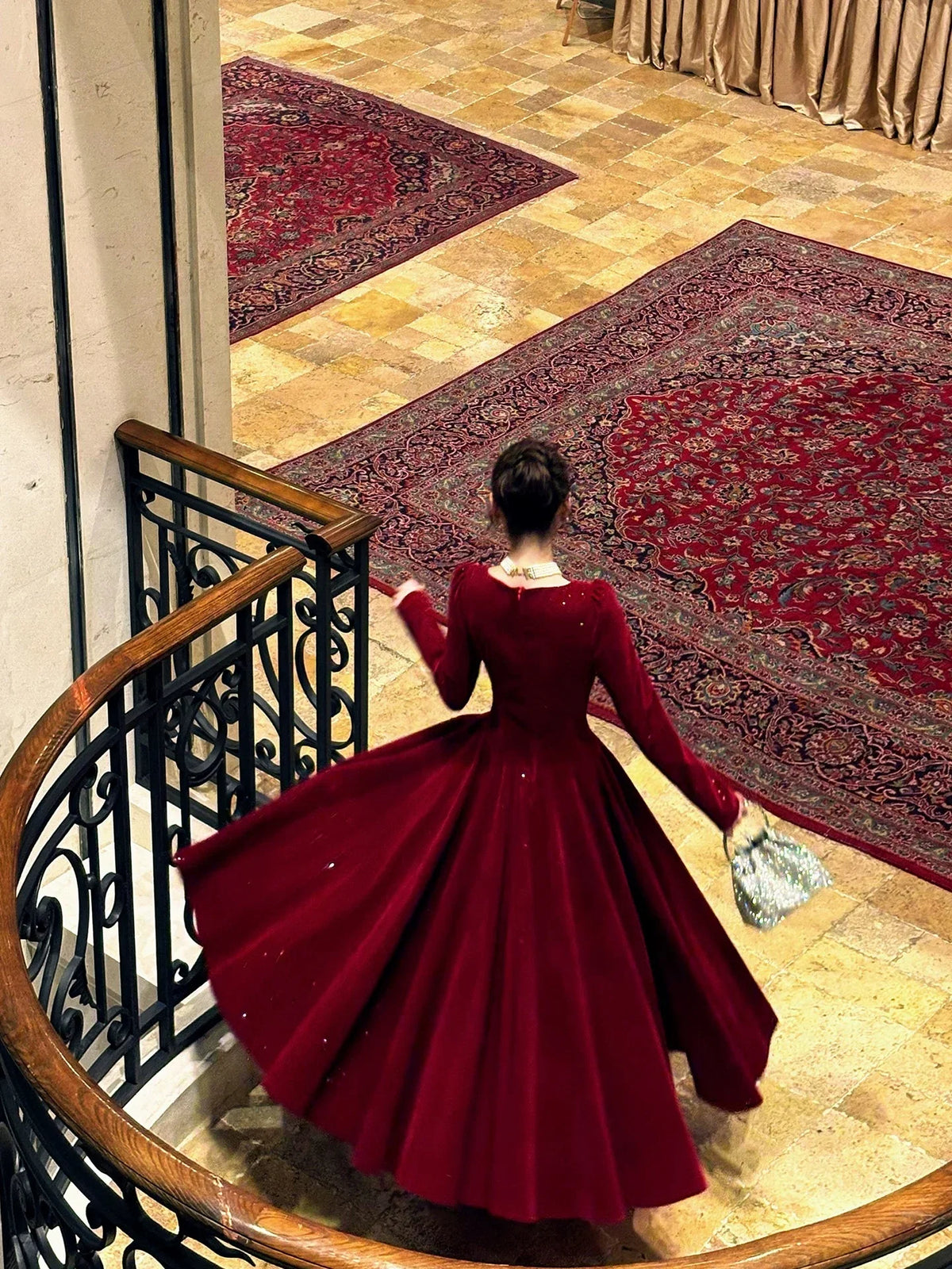 Burgundy Square Neck Maxi Prom Dress