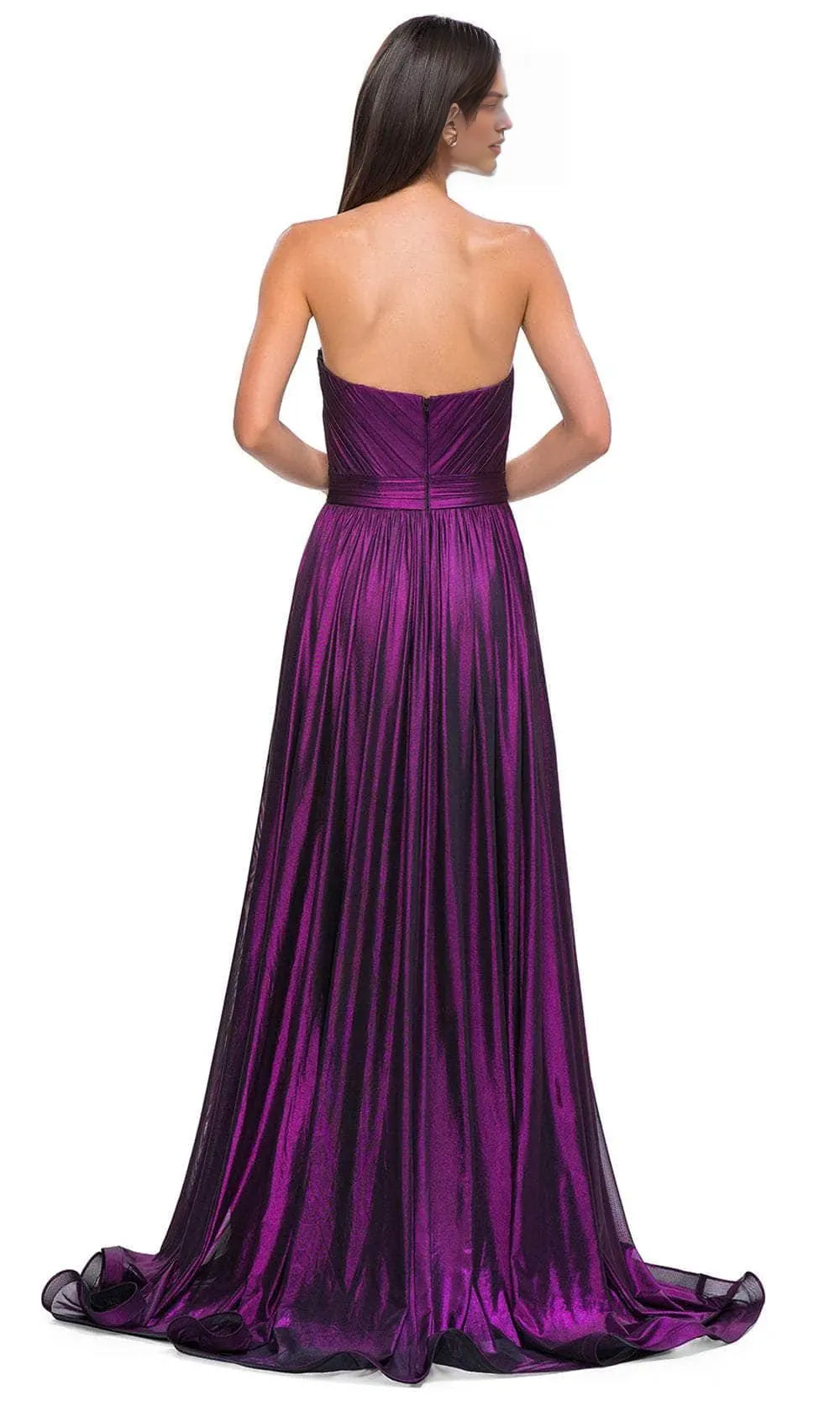 Strapless Bronze Metallic Prom Dress with Sheer V - Neck Detail and High Side Slit – Ideal for Luxury Ballroom Events and Foreign Trade Galas